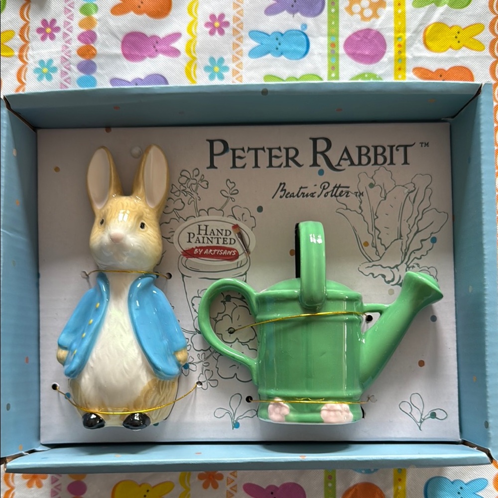 Peter Rabbit Figurine and Watering Can Salt and Pepper Set